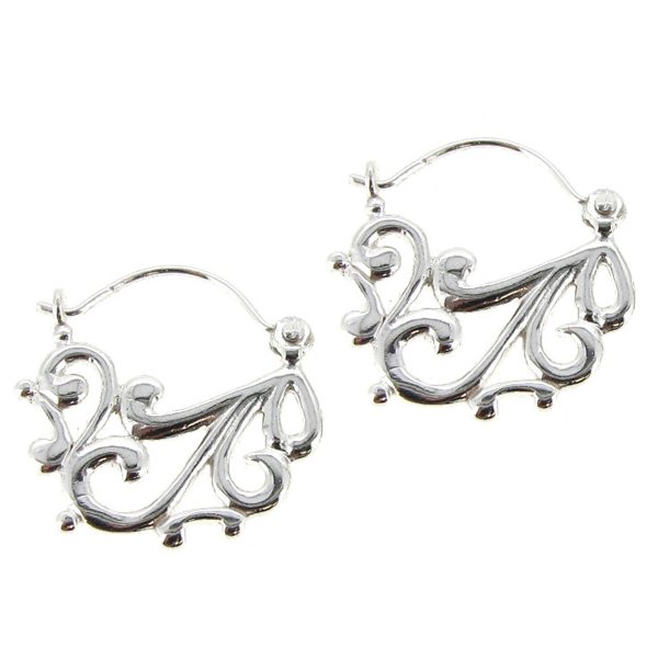 Sterling Silver Filigree Flower Chandelier Hoop Earring