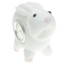 Sterling Silver Round White Bunny Rabbit Glass Bead for Pandora Troll Chamilia Biagi European Charm Bracelets