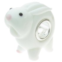 Sterling Silver Round White Bunny Rabbit Glass Bead for Pandora Troll Chamilia Biagi European Charm Bracelets