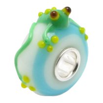 Sterling Silver Round Green Frog White Glass Bead for Pandora Troll Chamilia Biagi European Charm Bracelets