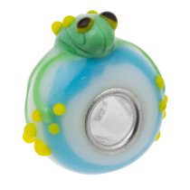 Sterling Silver Round Green Frog White Glass Bead for Pandora Troll Chamilia Biagi European Charm Bracelets