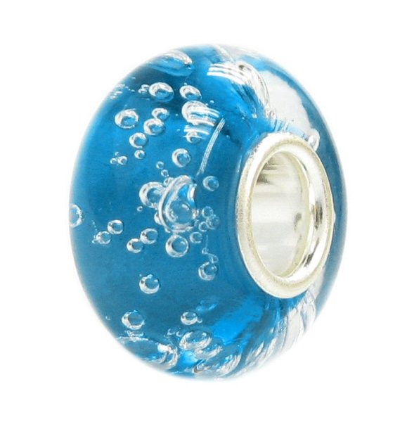 Sterling Silver Turquoise Blue Hawaii Ocean with Bubble Murano Glass Bead for Pandora Troll Chamilia Biagi European Charm Bracelets