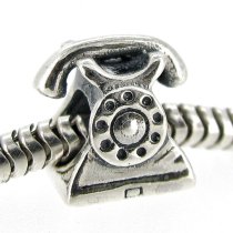 Sterling Silver Classic Antique Telephone Bead for Pandora Troll Chamilia Biagi European Charm Bracelets