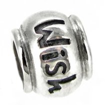 Sterling Silver Wishes Message Bead for Pandora Troll Chamilia Biagi European Charm Bracelets