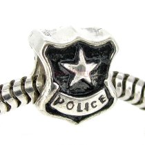 Sterling Silver Police Badge Cop Shield Star for Pandora Troll Chamilia Biagi European Charm Bracelets