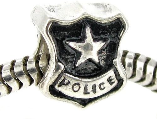 Queenberry .925 Sterling Silver Police Officer Badge Cop Shield Star F/ European Charm Bracelets