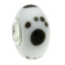 Sterling Silver Puppy Dog Paw Animal Foot Print Murano Glass Bead for Pandora, Troll, Chamilia European Charm Bracelets