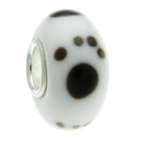 Sterling Silver Puppy Dog Paw Animal Foot Print Murano Glass Bead for Pandora, Troll, Chamilia European Charm Bracelets
