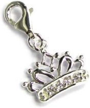 Sterling Silver Princess Crown Cz Dangle Pendant for European Lobster Clip on Charm