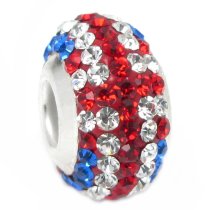 Sterling Silver Round Blue Red White Uk England / British / Britain Flag Crystals Bead for Pandora Troll Chamilia Biagi European Charm Bracelet Jewelry