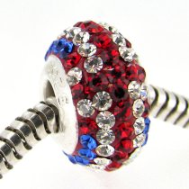 Sterling Silver Round Blue Red White Uk England / British / Britain Flag Crystals Bead for Pandora Troll Chamilia Biagi European Charm Bracelet Jewelry