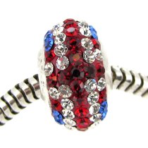 Sterling Silver Round Blue Red White Uk England / British / Britain Flag Crystals Bead for Pandora Troll Chamilia Biagi European Charm Bracelet Jewelry
