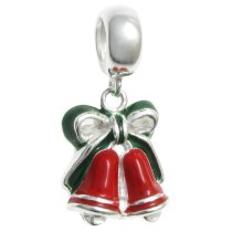 Sterling Silver Jingle Christmas Bell Red Green Enamel Dangle Bead for Pandora Troll Chamilia Biagi European Charm Bracelets