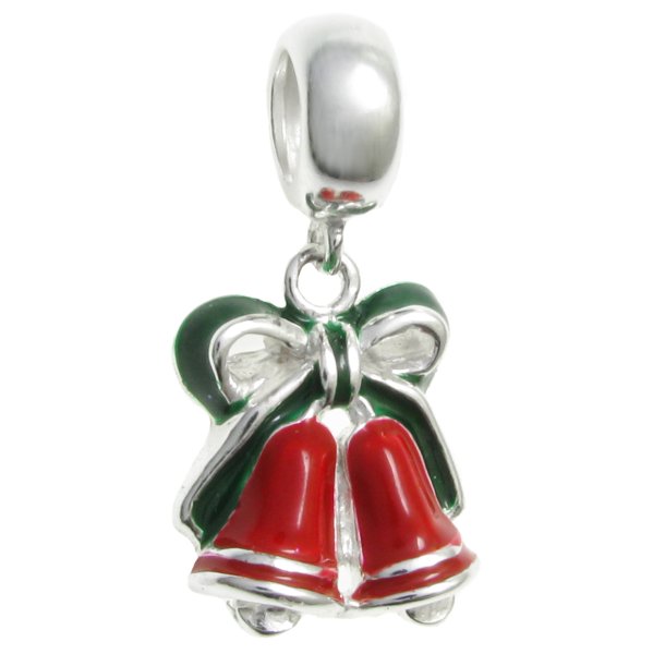 Sterling Silver Jingle Christmas Bell Red Green Enamel Dangle Bead for Pandora Troll Chamilia Biagi European Charm Bracelets