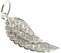 Queenberry Sterling Silver Angel Wing Cz Dangle Charm Pendant 26.5mm