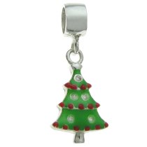 Sterling Silver Christmas Tree Clear CZ Dangle Enamel Charm Pendant for Pandora Troll Chamilia Biagi European Style Charm