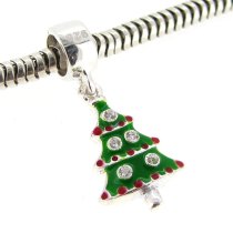 Sterling Silver Christmas Tree Clear CZ Dangle Enamel Charm Pendant for Pandora Troll Chamilia Biagi European Style Charm