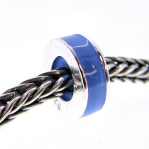 Sterling Silver Sapphire Blue Enamel Stopper with Rubber Round Bead for Pandora Troll Chamilia Biagi European Charm Bracelets