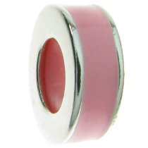 Sterling Silver Pink Rose Enamel Stopper with Rubber Round Bead for Pandora Troll Chamilia Biagi European Charm Bracelets