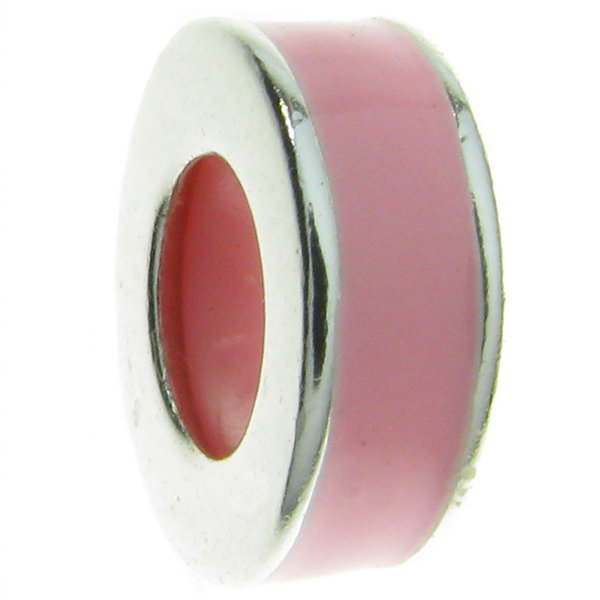 Sterling Silver Pink Rose Enamel Stopper with Rubber Round Bead for Pandora Troll Chamilia Biagi European Charm Bracelets