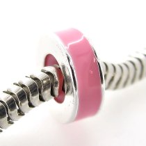 Sterling Silver Pink Rose Enamel Stopper with Rubber Round Bead for Pandora Troll Chamilia Biagi European Charm Bracelets