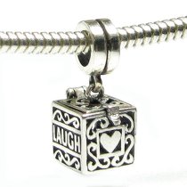 Authentic Nagara Sterling Silver Love Laugh Live Heart Memory Locket Dangle Slide-on Bead for European Charm Bracelets