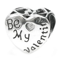 Sterling Silver Love Heart Be My Valentine Bead F/ Pandora Troll Chamilia Biagi European Charm Bracelet