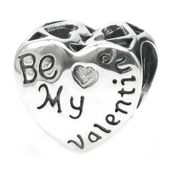 Sterling Silver Love Heart Be My Valentine Bead F/ Pandora Troll Chamilia Biagi European Charm Bracelet