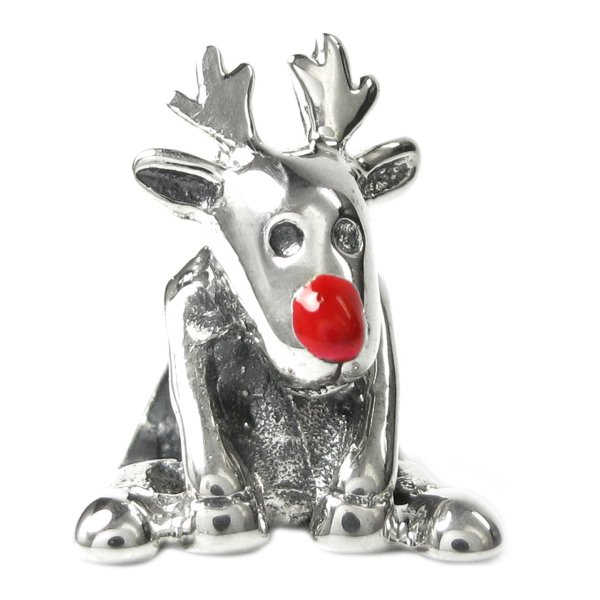 925 Sterling Silver Enamel Christmas Rudolph Reindeer Bead for Pandora Troll Chamilia Biagi European Charm Bracelet
