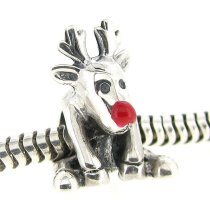 925 Sterling Silver Enamel Christmas Rudolph Reindeer Bead for Pandora Troll Chamilia Biagi European Charm Bracelet