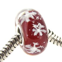 Sterling Silver Let It Snow Snowflake Red Glass Bead for Pandora Troll Chamilia Bigai European Charm Bracelets