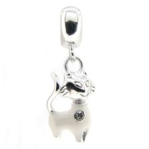 Sterling Silver White Smile Kitty Cat Kitten Enamel Dangle Bead for Pandora Troll Chamilia Biagi European Charm Bracelet