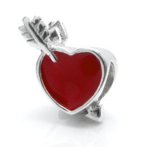 925 Sterling Silver Enamel Arrow on Heart Love Valentines Bead Fits Pandora Troll Chamilia Biagi European Charm Bracelet