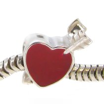 925 Sterling Silver Enamel Arrow on Heart Love Valentines Bead Fits Pandora Troll Chamilia Biagi European Charm Bracelet