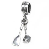 Sterling Silver Chef Kitchen Aid Spoon & Fork Dangle European Bead Charm