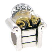 14k Gold 925 Sterling Silver Sleeping Lazy Kitten Cat Cozy Sofa Bead for Pandora Troll Chamilia Biagi European Charm Bracelets