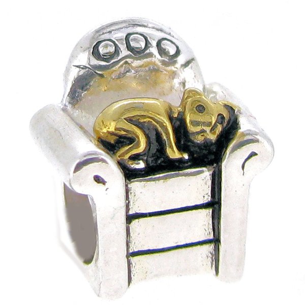 14k Gold 925 Sterling Silver Sleeping Lazy Kitten Cat Cozy Sofa Bead for Pandora Troll Chamilia Biagi European Charm Bracelets