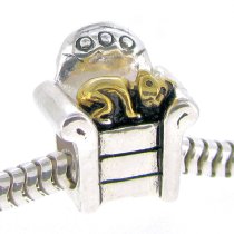 14k Gold 925 Sterling Silver Sleeping Lazy Kitten Cat Cozy Sofa Bead for Pandora Troll Chamilia Biagi European Charm Bracelets