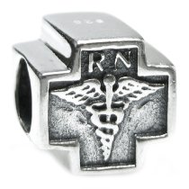 Sterling Silver RN Registered Nurse Cross Bead for Pandora Troll Chamilia Biagi European Charm Bracelets