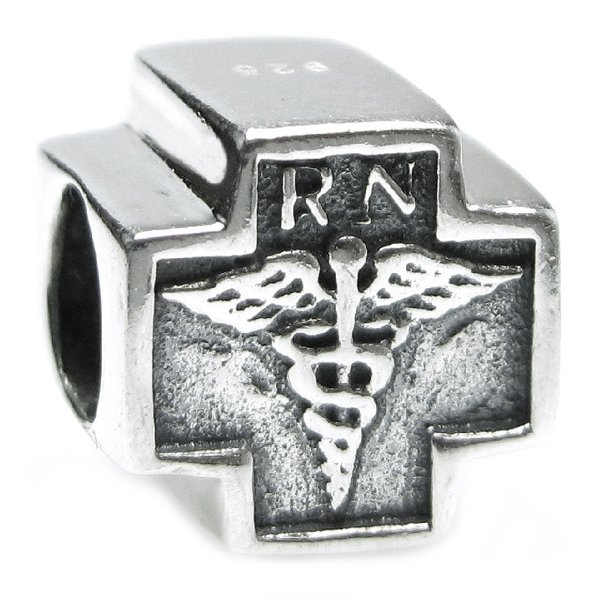 Sterling Silver RN Registered Nurse Cross Bead for Pandora Troll Chamilia Biagi European Charm Bracelets