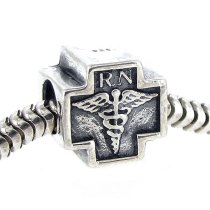 Sterling Silver RN Registered Nurse Cross Bead for Pandora Troll Chamilia Biagi European Charm Bracelets