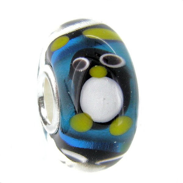 Sterling Silver Penguin Murano Glass Bead for European Charm Bracelets