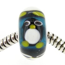 Sterling Silver Penguin Murano Glass Bead for European Charm Bracelets