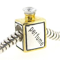 Gold on 925 Sterling Silver Perfume Bottle CZ Crystal for Pandora Troll Chamilia Biagi European Charm Bracelets