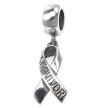 Sterling Silver Ribbon Breast Cancer Awareness Survivor Dangle Bead for Pandora Troll Chamilia Biagi European Charm Bracelets
