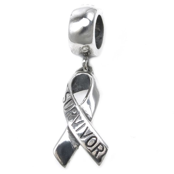 Sterling Silver Ribbon Breast Cancer Awareness Survivor Dangle Bead for Pandora Troll Chamilia Biagi European Charm Bracelets