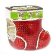 Sterling Silver Christmas Gift Red Green Sock Enamel CZ Crystal Bead for Pandora Troll Chamilia Biagi European Charm Bracelets