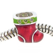 Sterling Silver Christmas Gift Red Green Sock Enamel CZ Crystal Bead for Pandora Troll Chamilia Biagi European Charm Bracelets