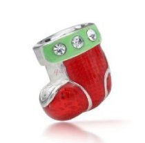 Sterling Silver Christmas Gift Red Green Sock Enamel CZ Crystal Bead for Pandora Troll Chamilia Biagi European Charm Bracelets