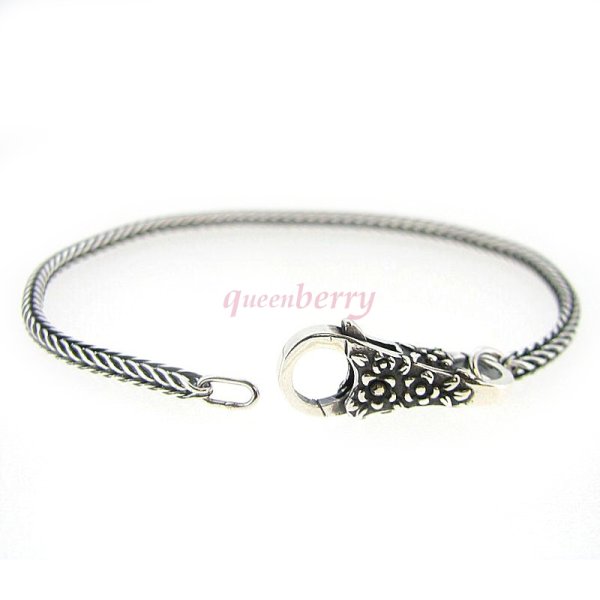 Sterling Silver Snake Chain Bracelet w/ Two Way Flower Clasp for Pandora Troll Chamilia Biagi European Bead Charm 7.5"